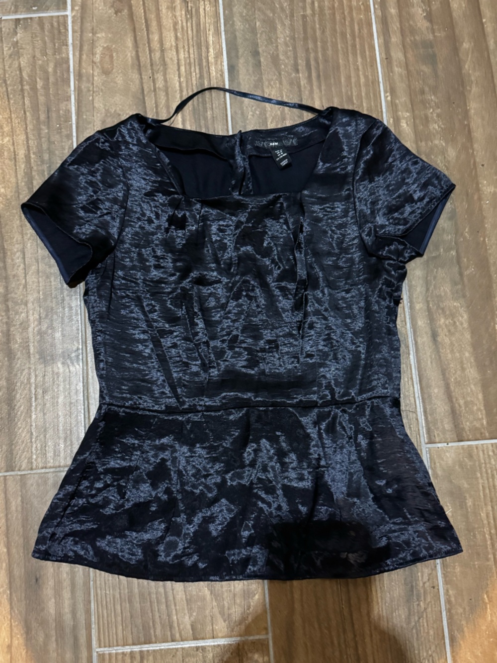 H&M Black Short-Sleeve Peplum Top size 10 new no tag y2k side zipper